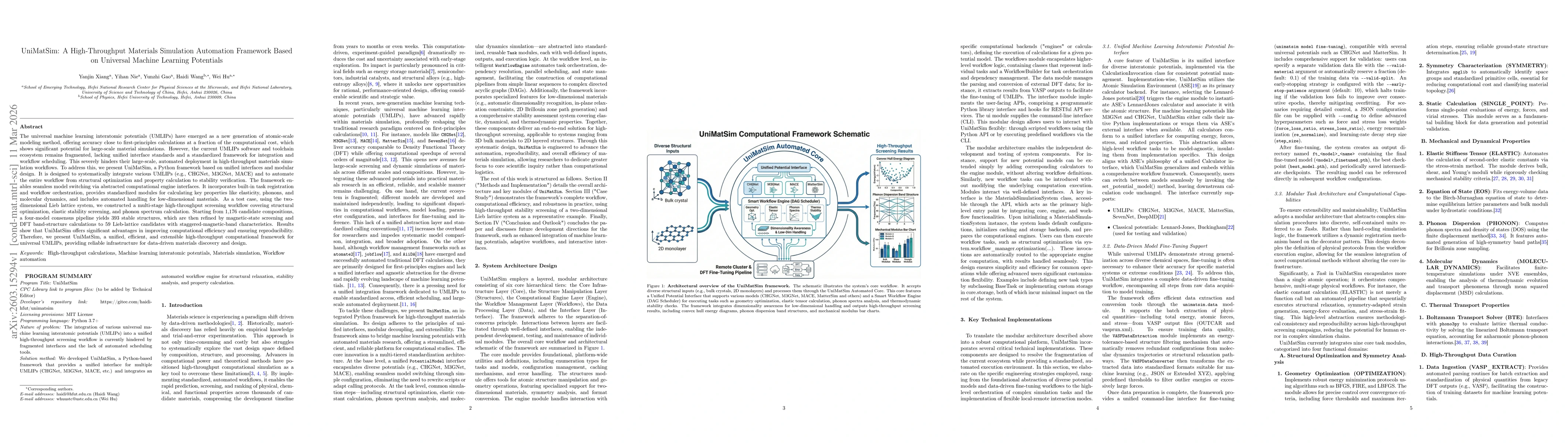 Thumbnail for UniMatSim: A High-Throughput Materials Simulation Automation Framework Based on Universal Machine Learning Potentials