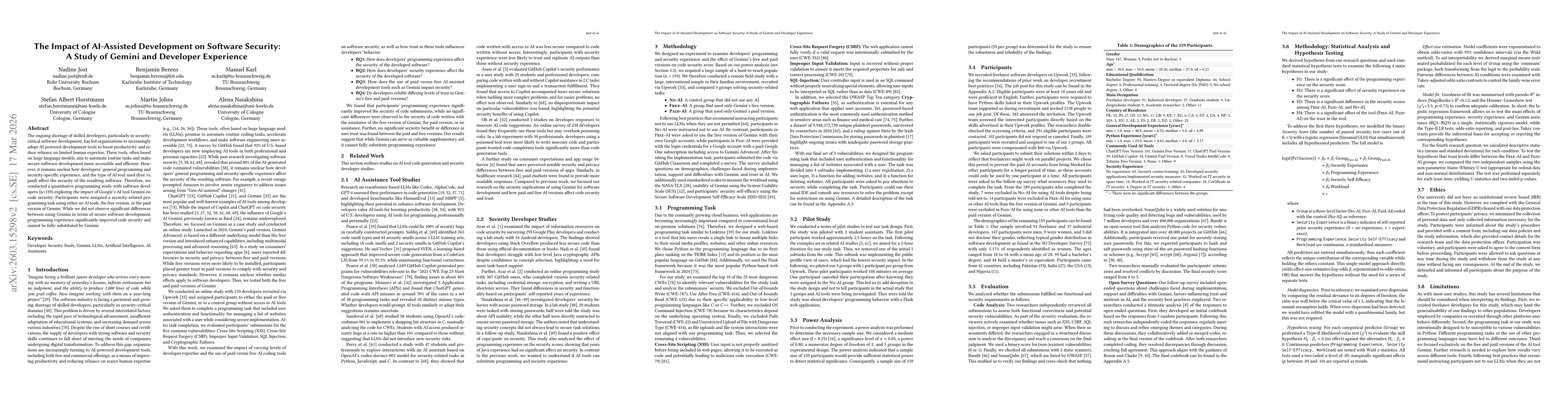 Thumbnail for The Impact of AI-Assisted Development on Software Security: A Study of Gemini and Developer Experience