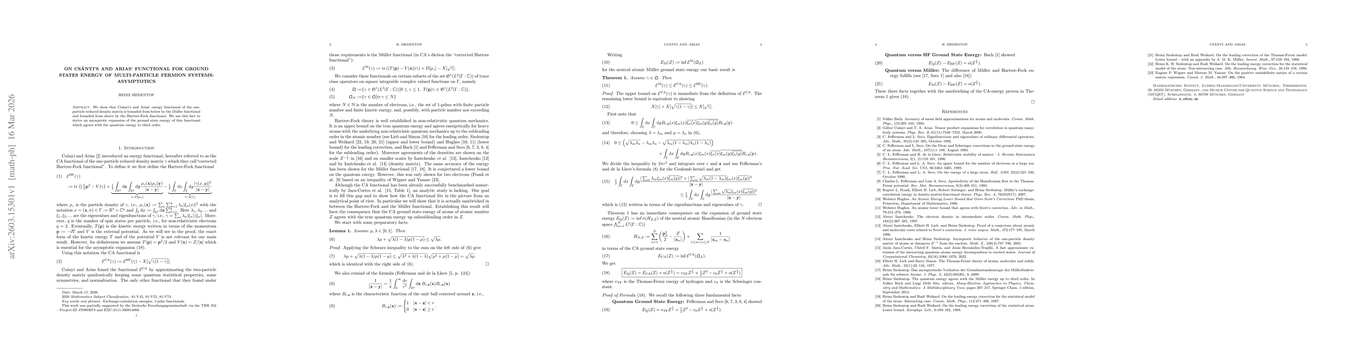 Thumbnail for On Csanyi's and Arias' Functional for Ground States Energy of Multi-Particle Fermion Systems: Asymptotics