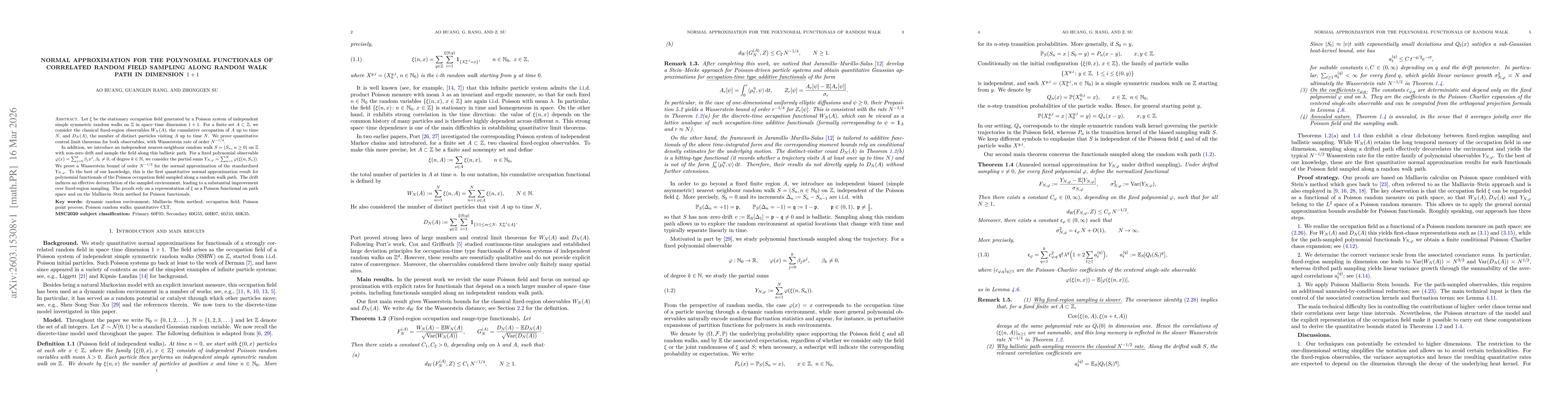 Thumbnail for Normal approximation for the polynomial functionals of correlated random field sampling along random walk path in dimension $1+1$