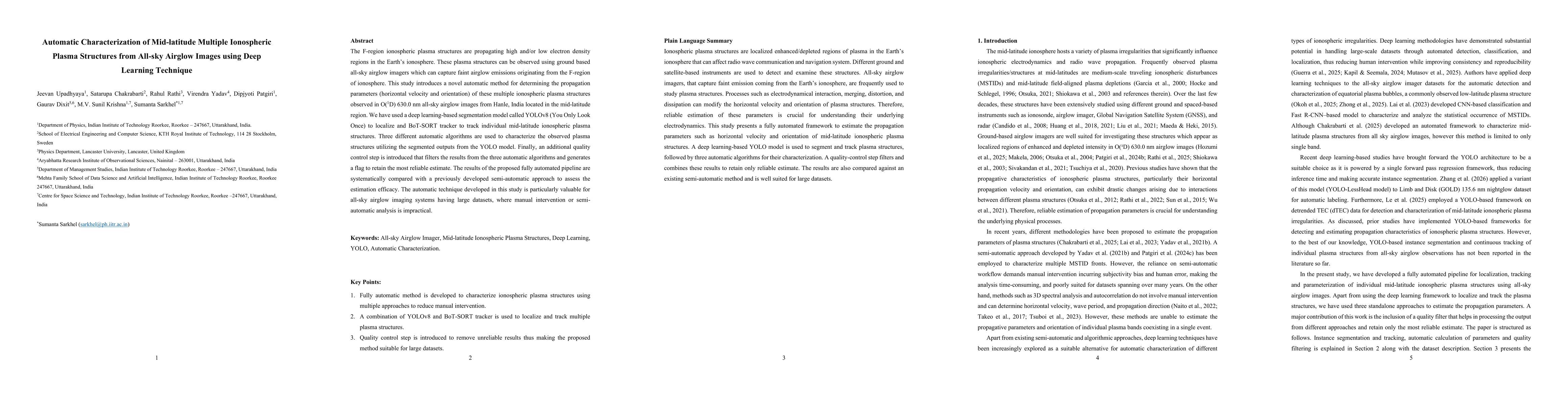 Thumbnail for Automatic Characterization of Mid-latitude Multiple Ionospheric Plasma Structures from All-sky Airglow Images using Deep Learning Technique