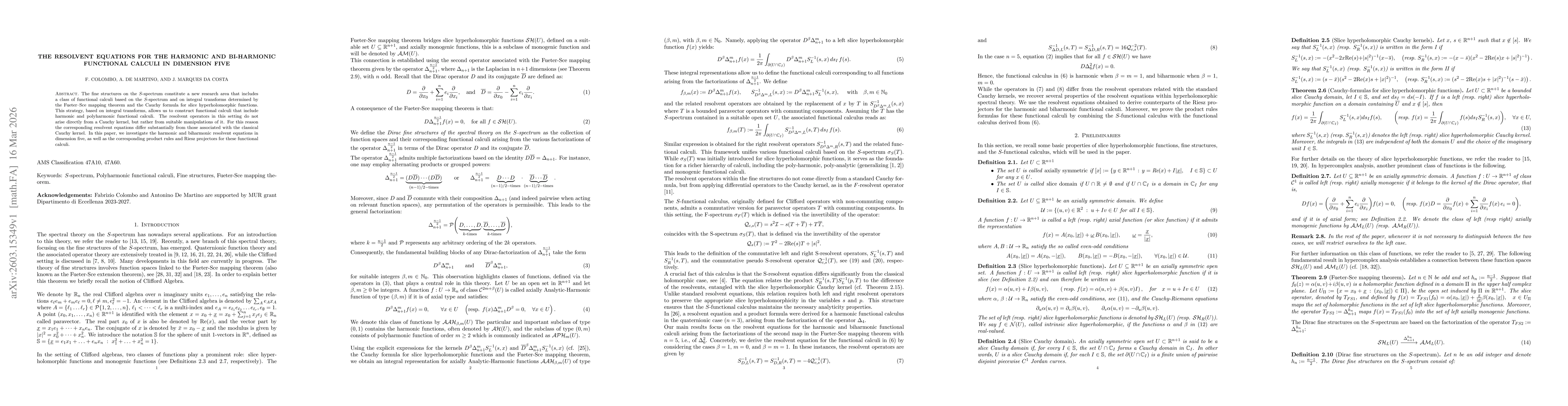 Thumbnail for The resolvent equations for the Harmonic and bi-Harmonic functional calculi in dimension five