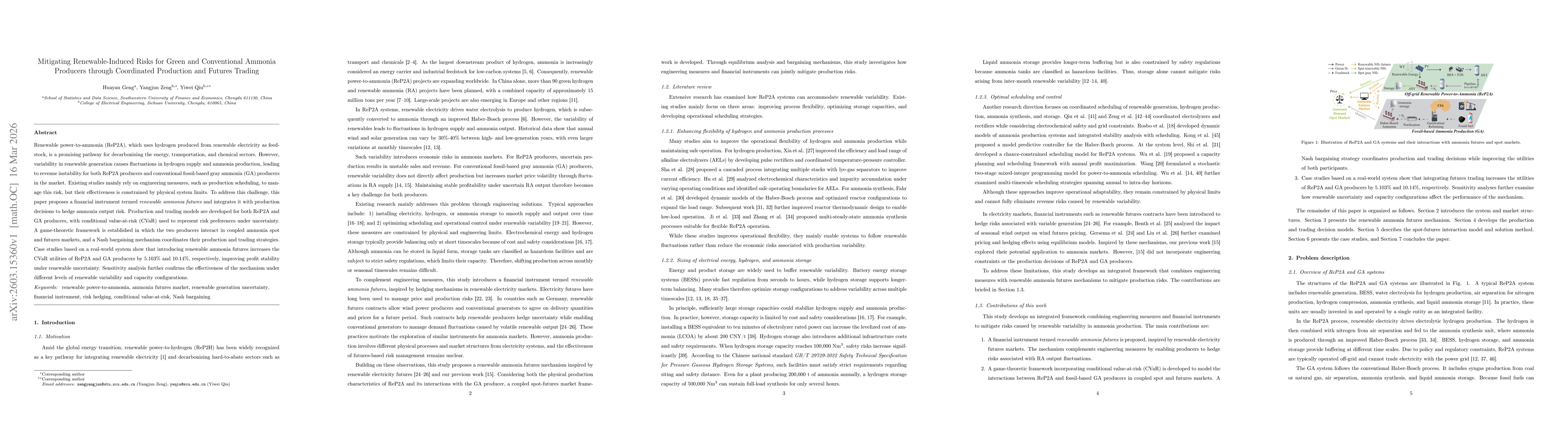 Thumbnail for Mitigating Renewable-Induced Risks for Green and Conventional Ammonia Producers through Coordinated Production and Futures Trading