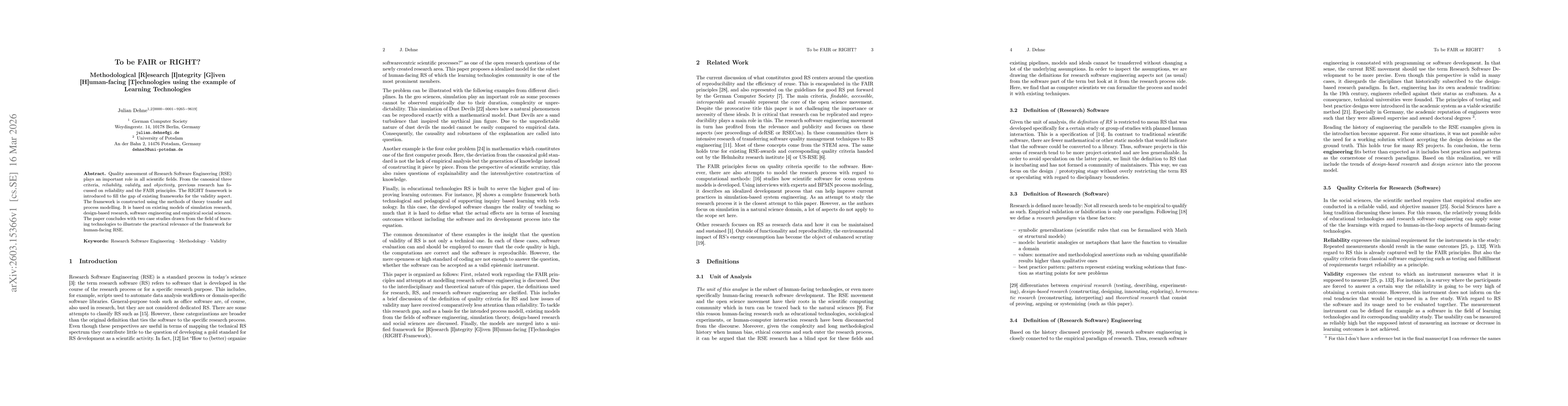 Thumbnail for To be FAIR or RIGHT? Methodological [R]esearch [I]ntegrity [G]iven [H]uman-facing [T]echnologies using the example of Learning Technologies