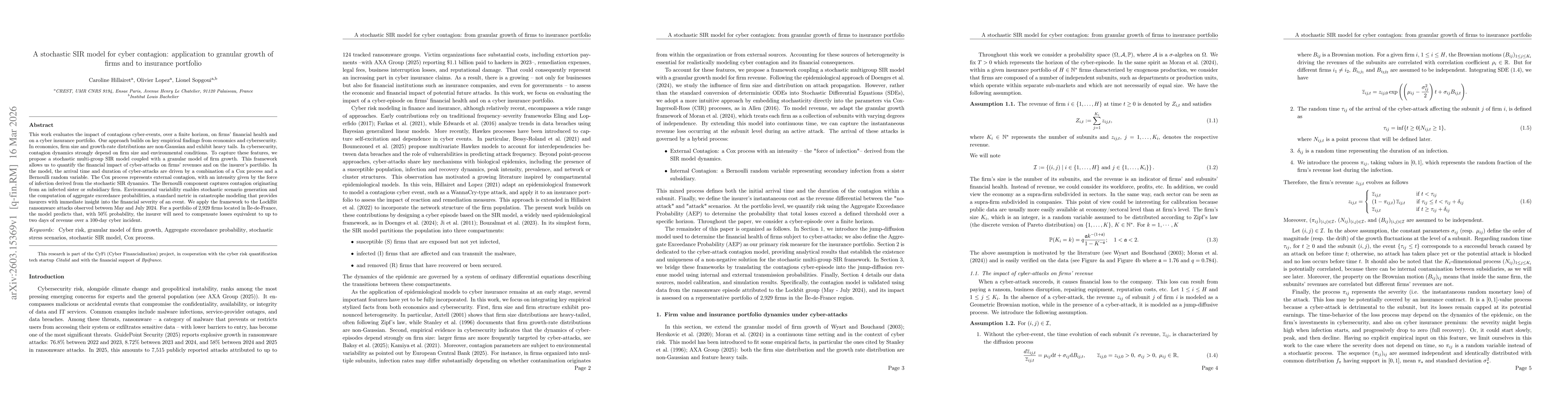 Thumbnail for A stochastic SIR model for cyber contagion: application to granular growth of firms and to insurance portfolio
