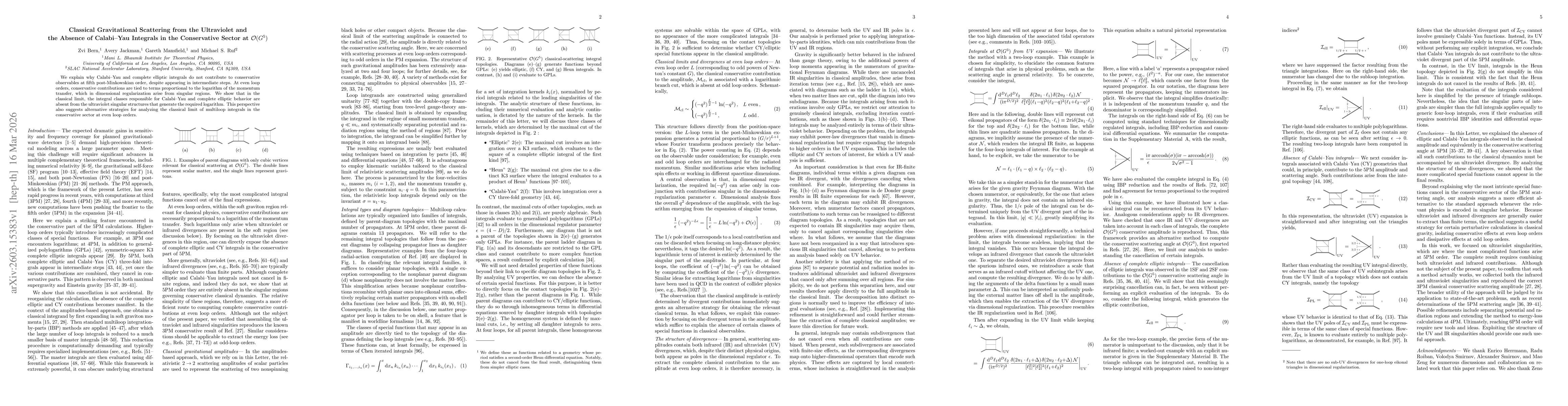 Thumbnail for Classical Gravitational Scattering from the Ultraviolet and the Absence of Calabi-Yau Integrals in the Conservative Sector at $O(G^5)$