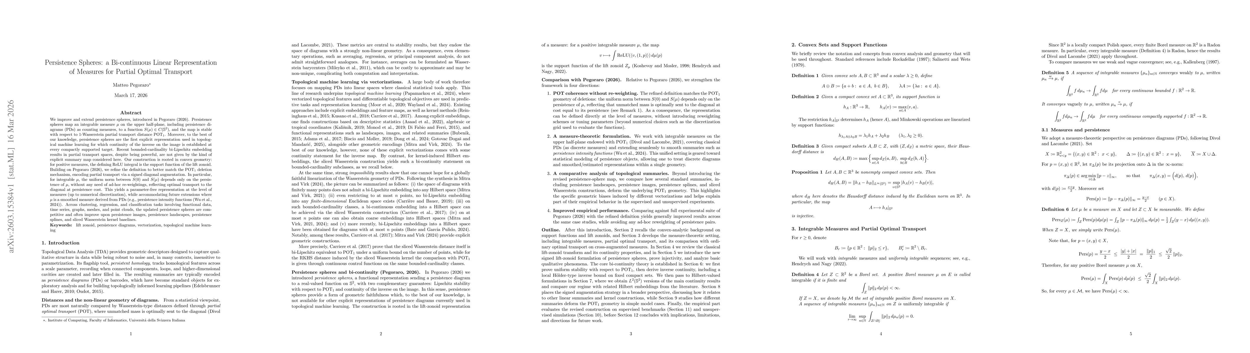Thumbnail for Persistence Spheres: a Bi-continuous Linear Representation of Measures for Partial Optimal Transport