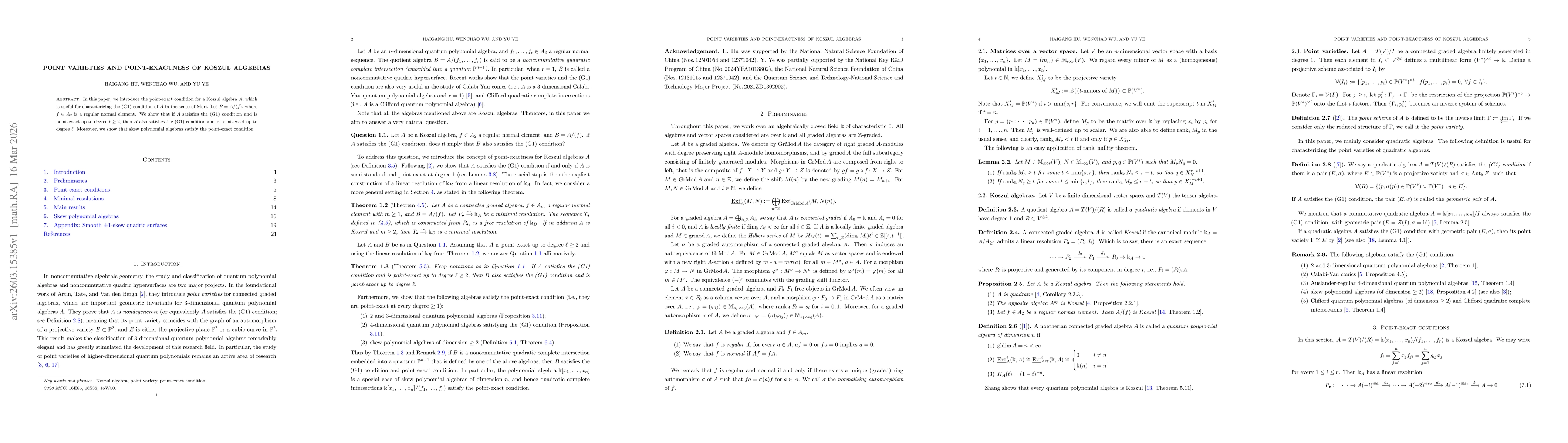 Thumbnail for Point varieties and point-exactness of Koszul algebras