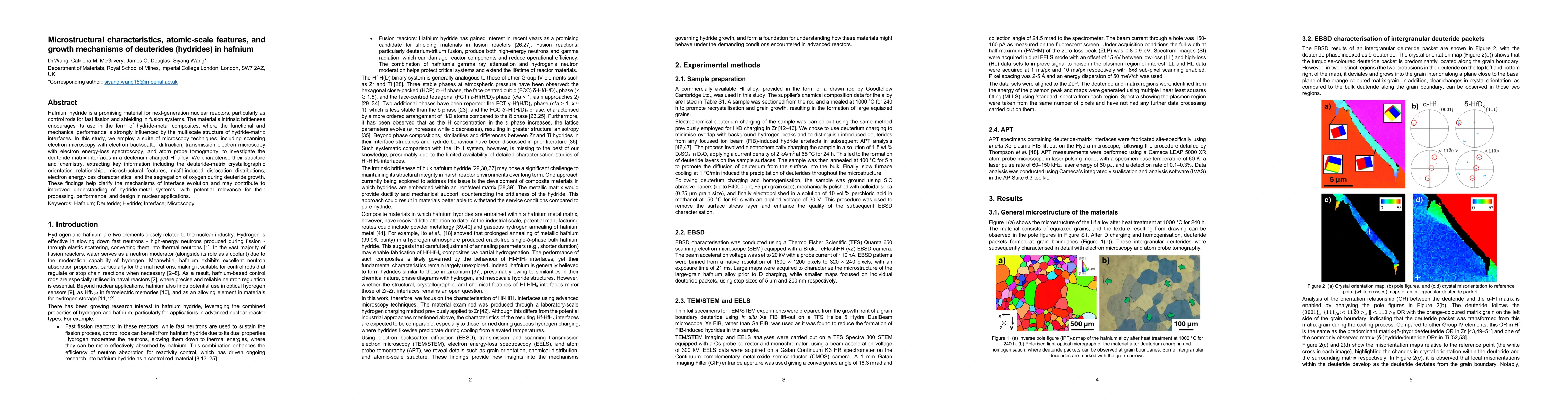 Thumbnail for Microstructural characteristics, atomic-scale features, and growth mechanisms of deuterides (hydrides) in hafnium