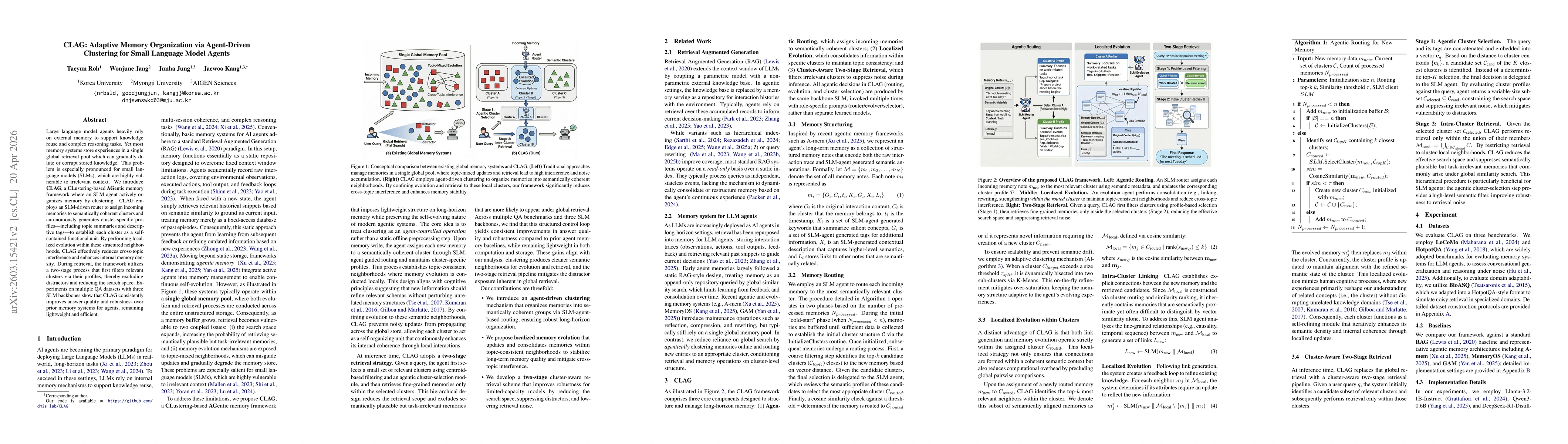 Thumbnail for CLAG: Adaptive Memory Organization via Agent-Driven Clustering for Small Language Model Agents