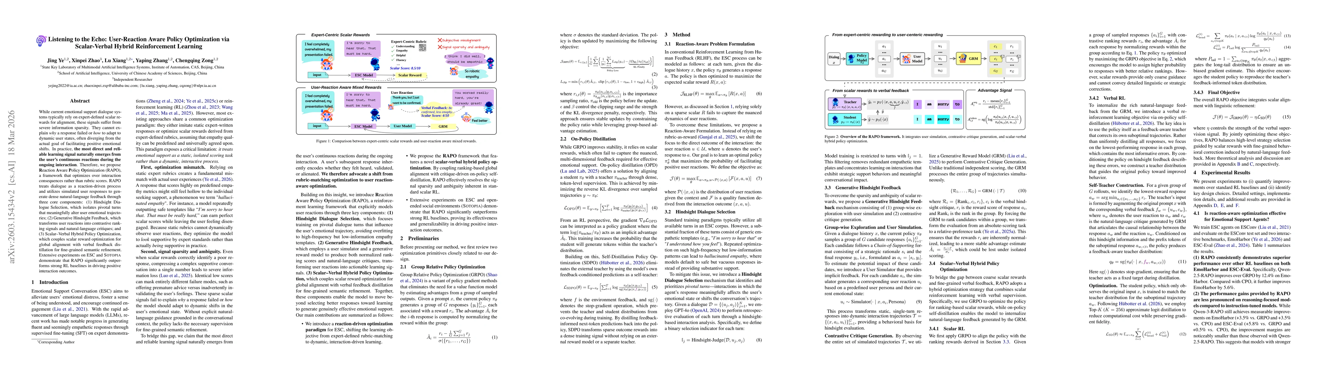 Thumbnail for Listening to the Echo: User-Reaction Aware Policy Optimization via Scalar-Verbal Hybrid Reinforcement Learning
