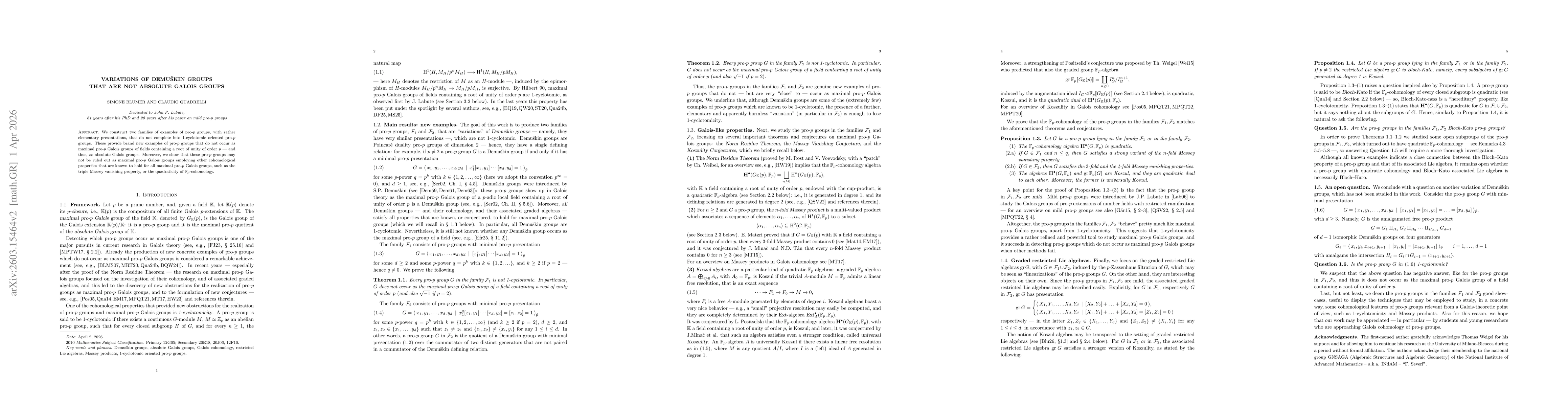 Thumbnail for Variations of Demushkin Groups that are not Absolute Galois Groups