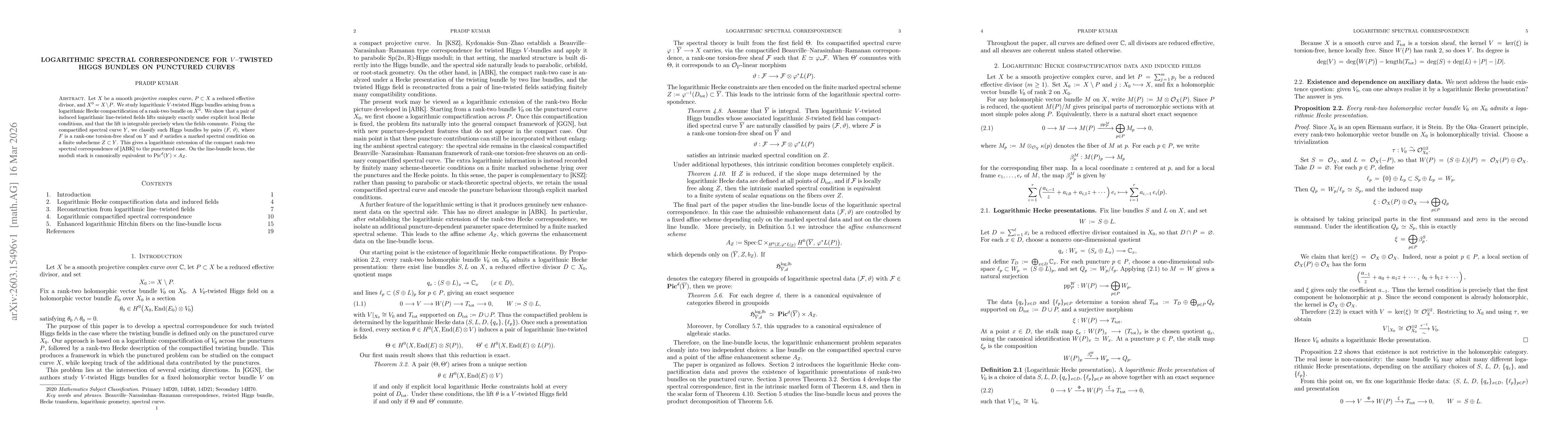 Thumbnail for Logarithmic spectral correspondence for $V$--twisted Higgs bundles on punctured curves