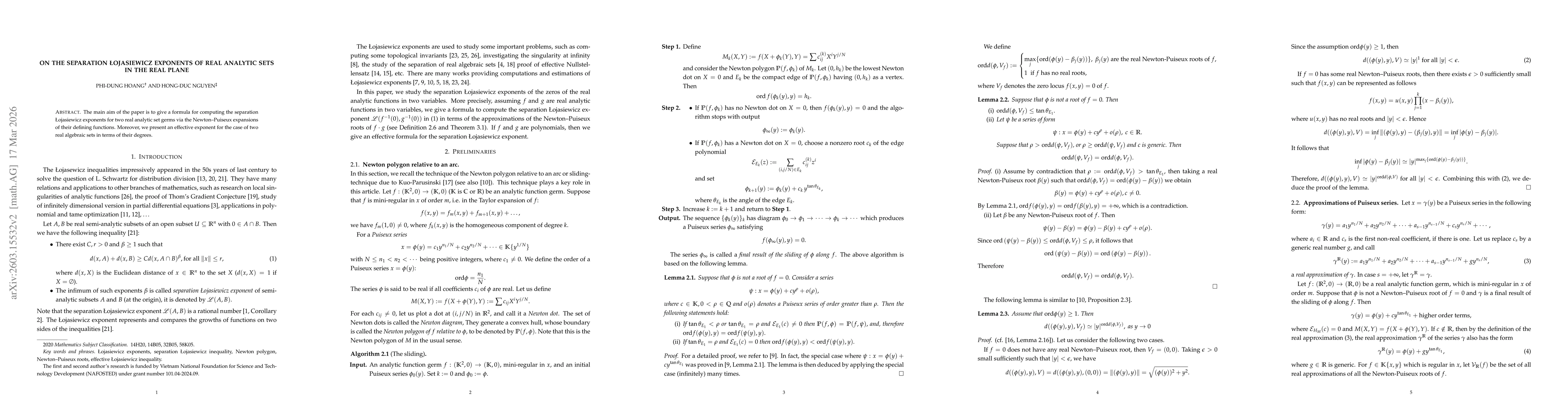 Thumbnail for On the separation Łojasiewicz exponent of real semi-analytic sets in two dimension spaces