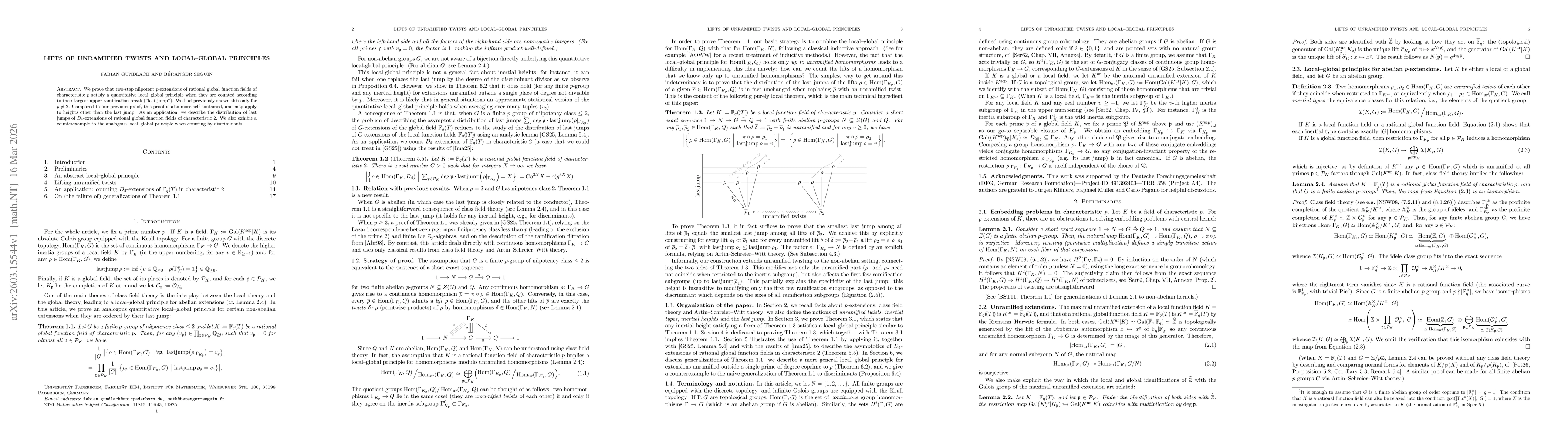 Thumbnail for Lifts of unramified twists and local-global principles