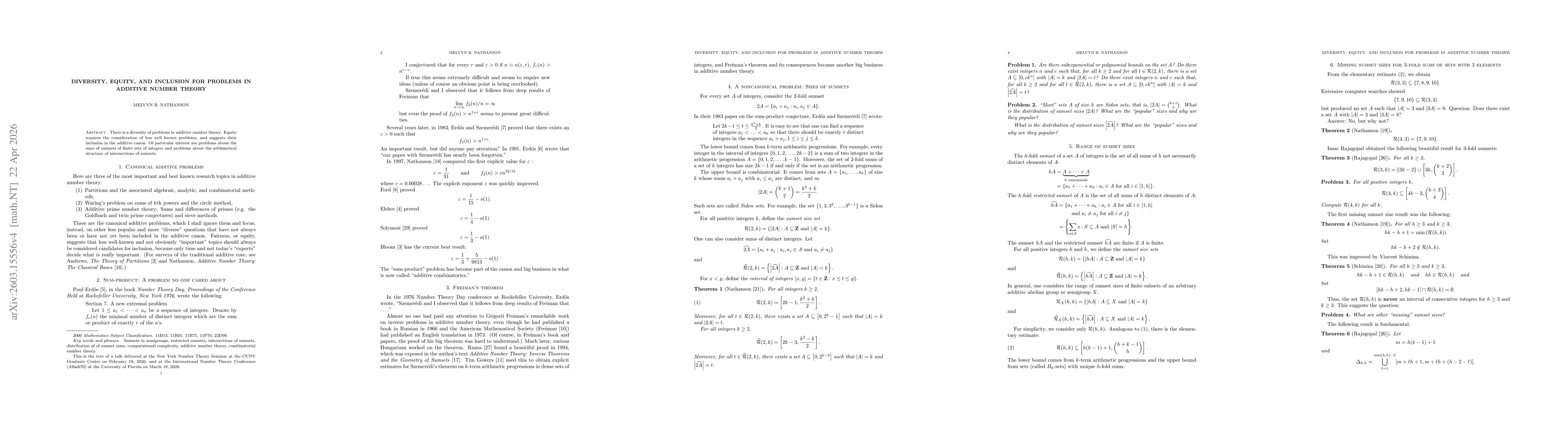 Thumbnail for Diversity, equity, and inclusion for problems in additive number theory