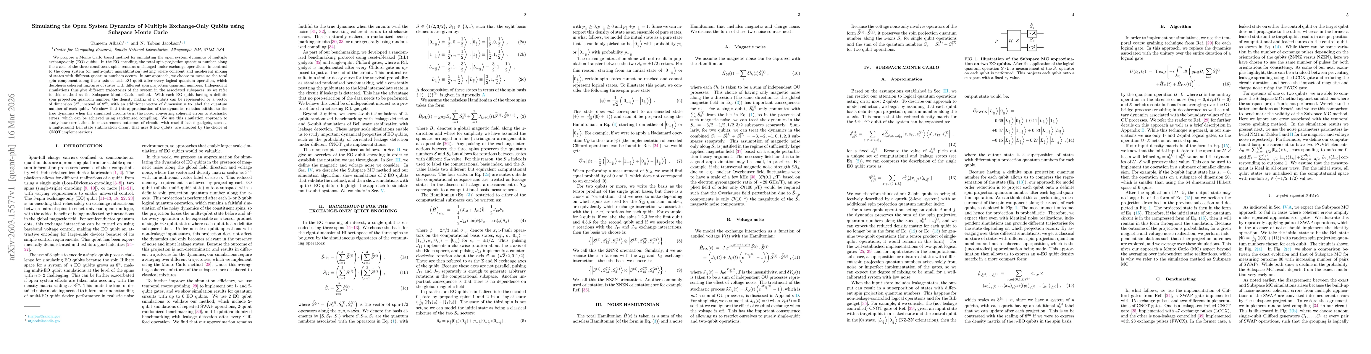 Thumbnail for Simulating the Open System Dynamics of Multiple Exchange-Only Qubits using Subspace Monte Carlo