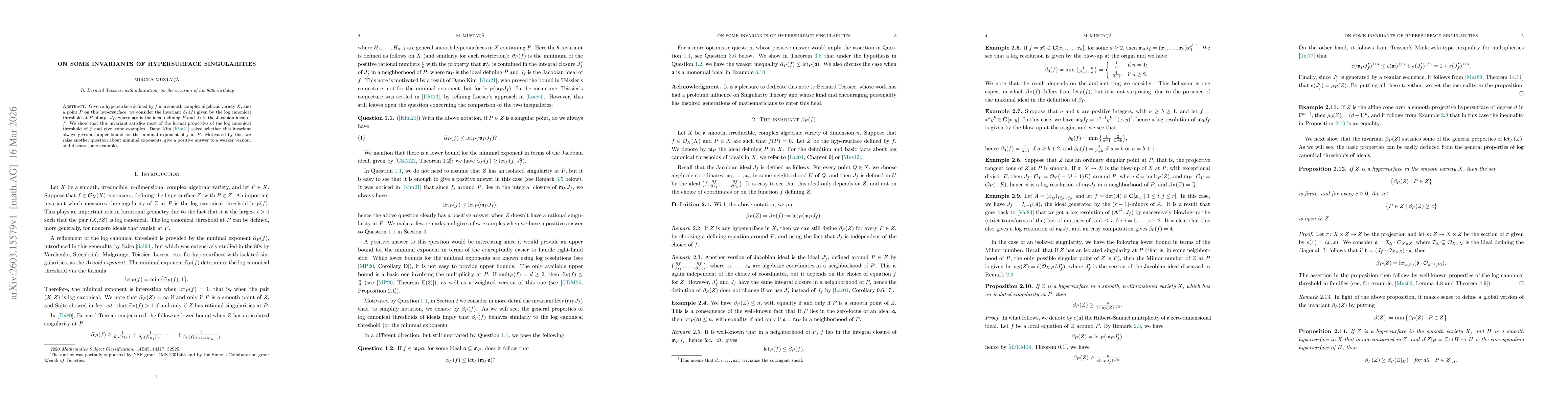 Thumbnail for On some invariants of hypersurface singularities