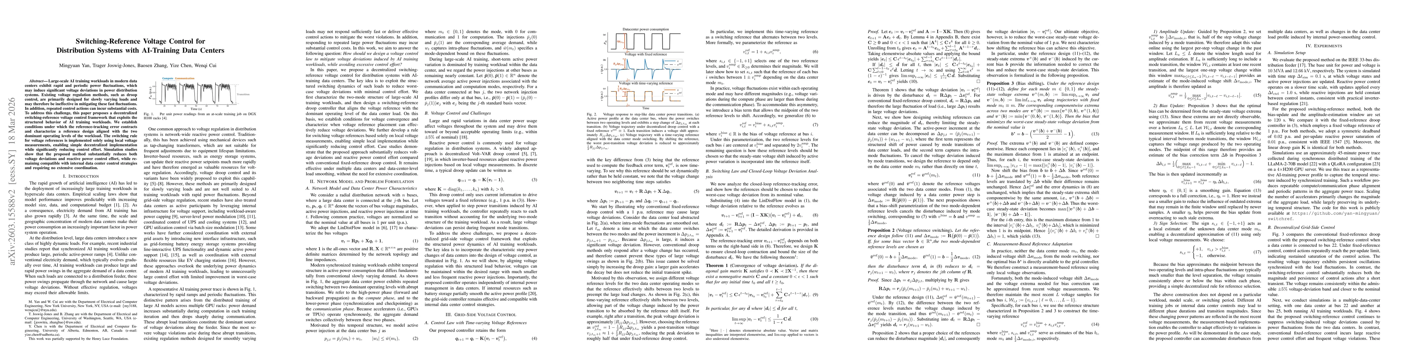 Thumbnail for Switching-Reference Voltage Control for Distribution Systems with AI-Training Data Centers