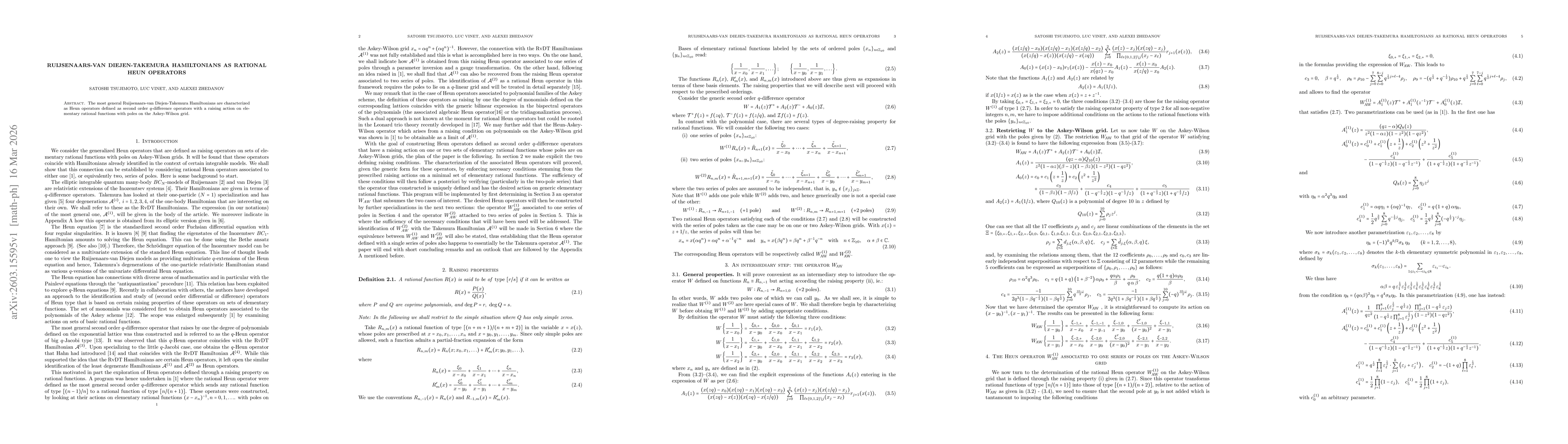 Thumbnail for Ruijsenaars-van Diejen-Takemura Hamiltonians as rational Heun operators