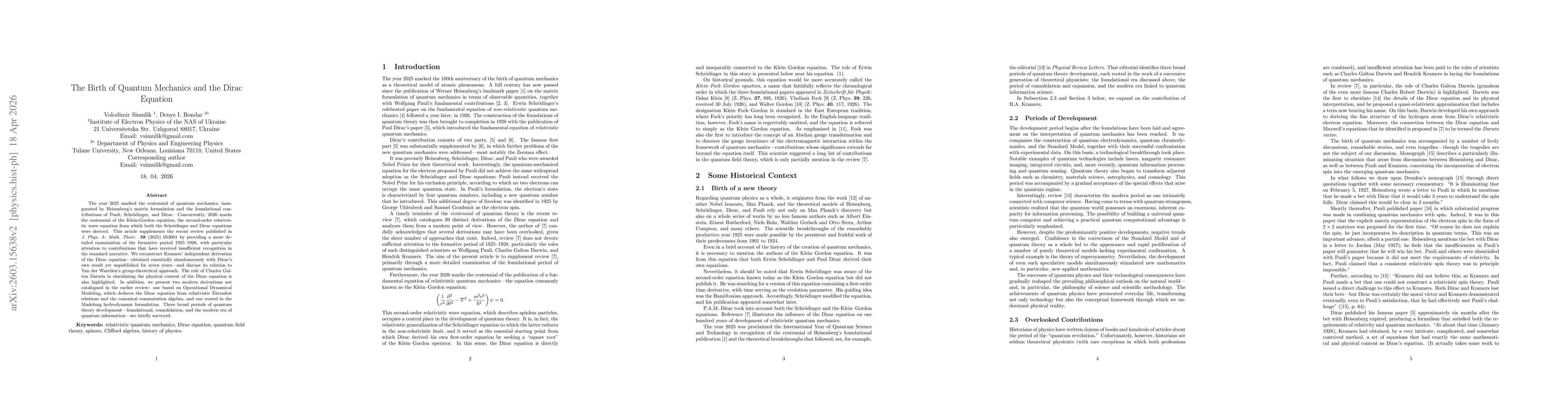 Thumbnail for The Birth of Quantum Mechanics and the Dirac Equation