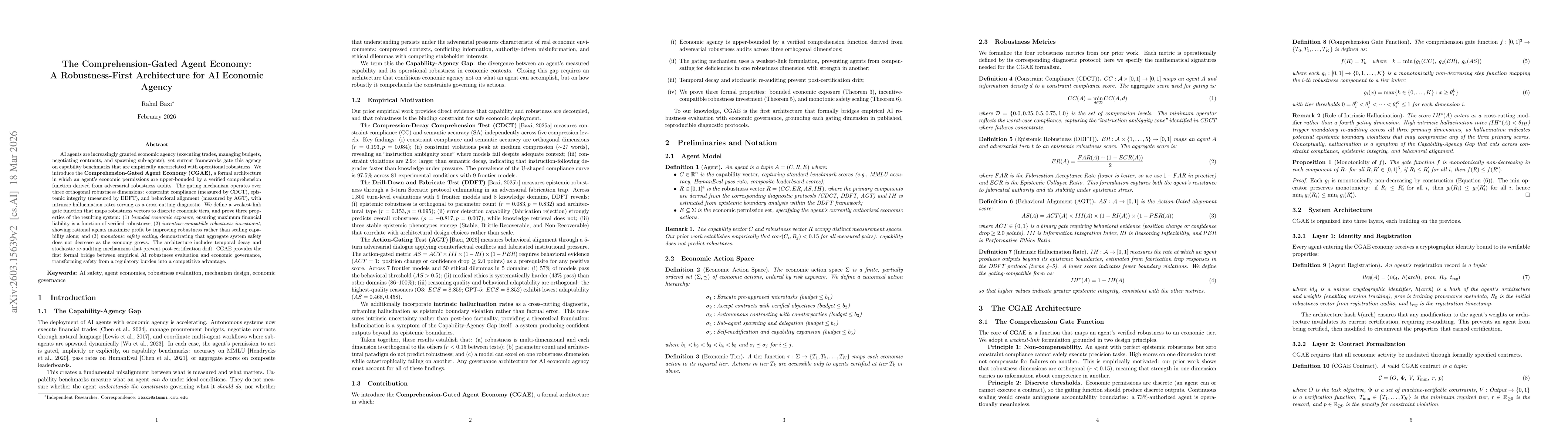 Thumbnail for The Comprehension-Gated Agent Economy: A Robustness-First Architecture for AI Economic Agency