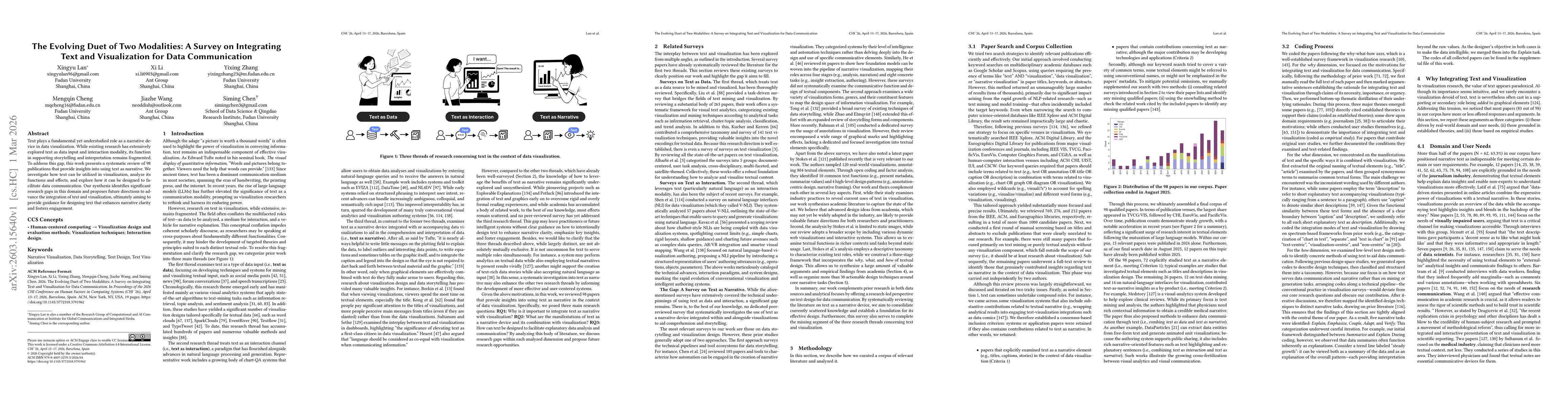 Thumbnail for The Evolving Duet of Two Modalities: A Survey on Integrating Text and Visualization for Data Communication