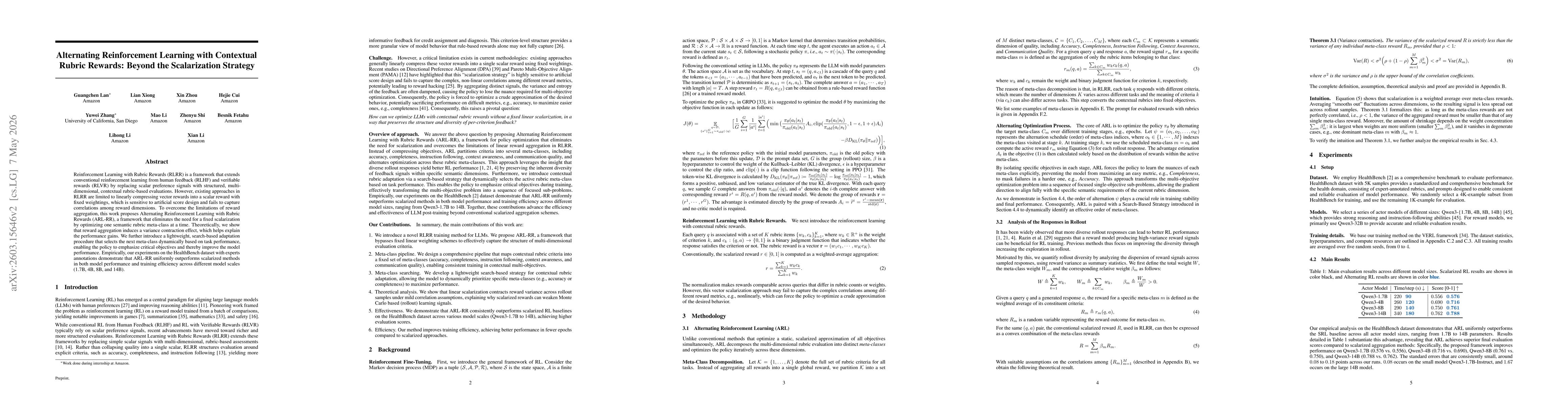 Thumbnail for Alternating Reinforcement Learning with Contextual Rubric Rewards