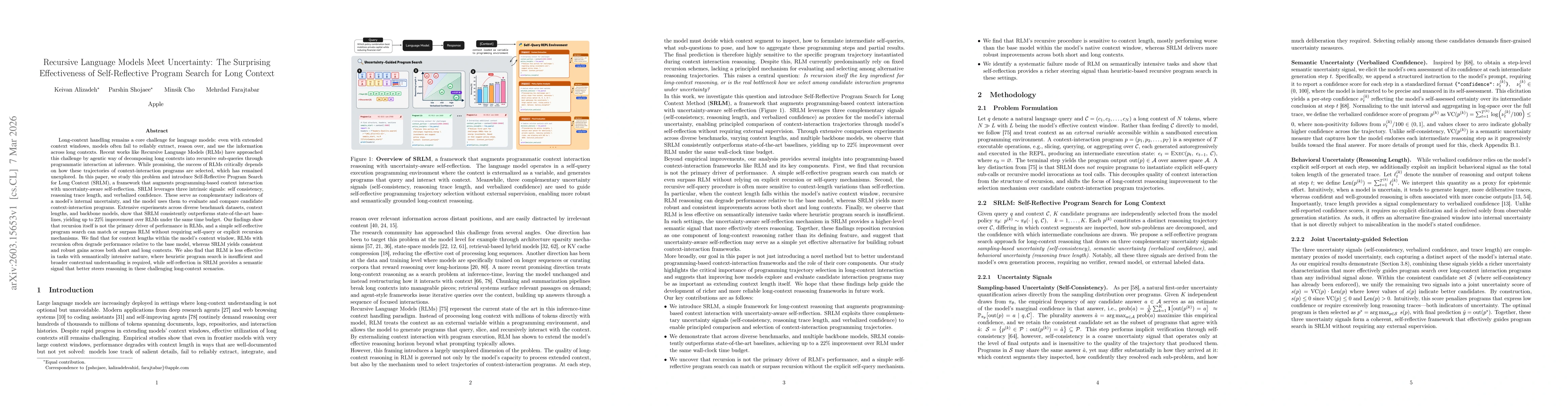 Thumbnail for Recursive Language Models Meet Uncertainty: The Surprising Effectiveness of Self-Reflective Program Search for Long Context