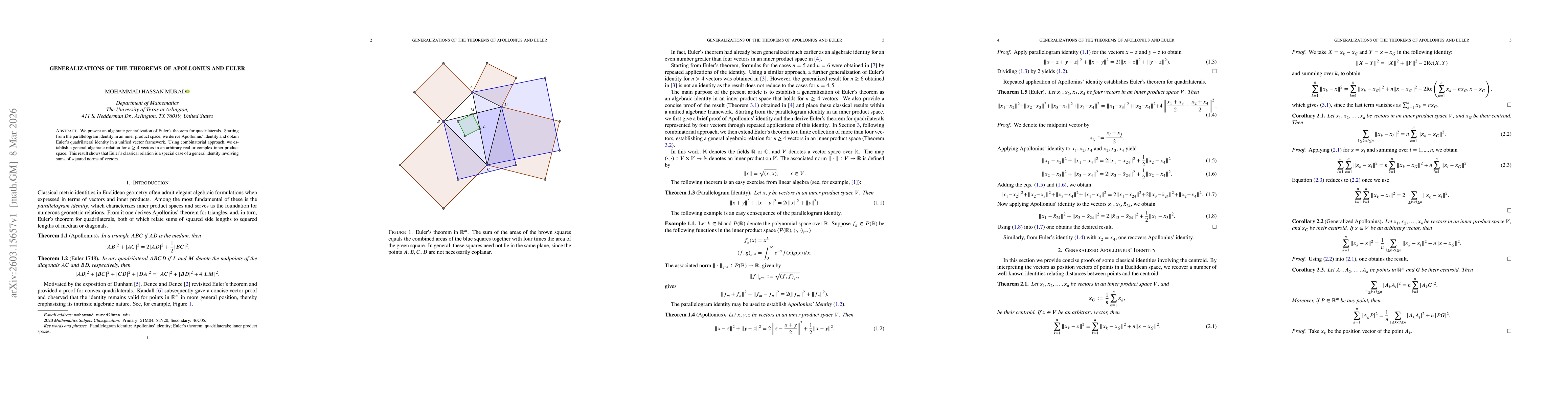 Thumbnail for Generalizations of the Theorems of Apollonius and Euler