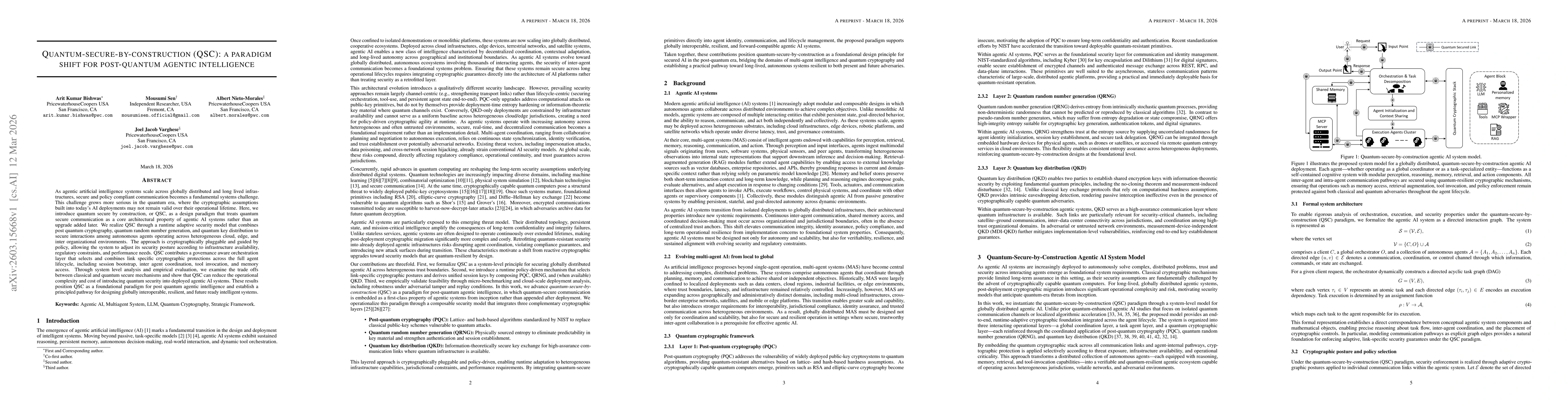 Thumbnail for Quantum-Secure-By-Construction (QSC): A Paradigm Shift For Post-Quantum Agentic Intelligence