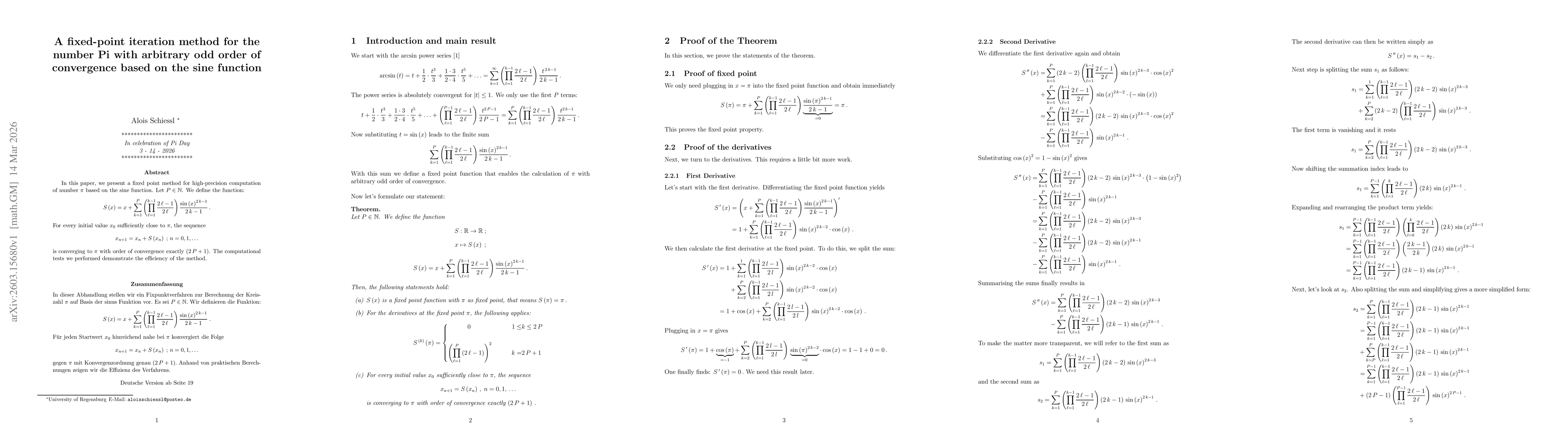 Thumbnail for A fixed-point iteration method for the number Pi with arbitrary odd order of convergence based on the sine function