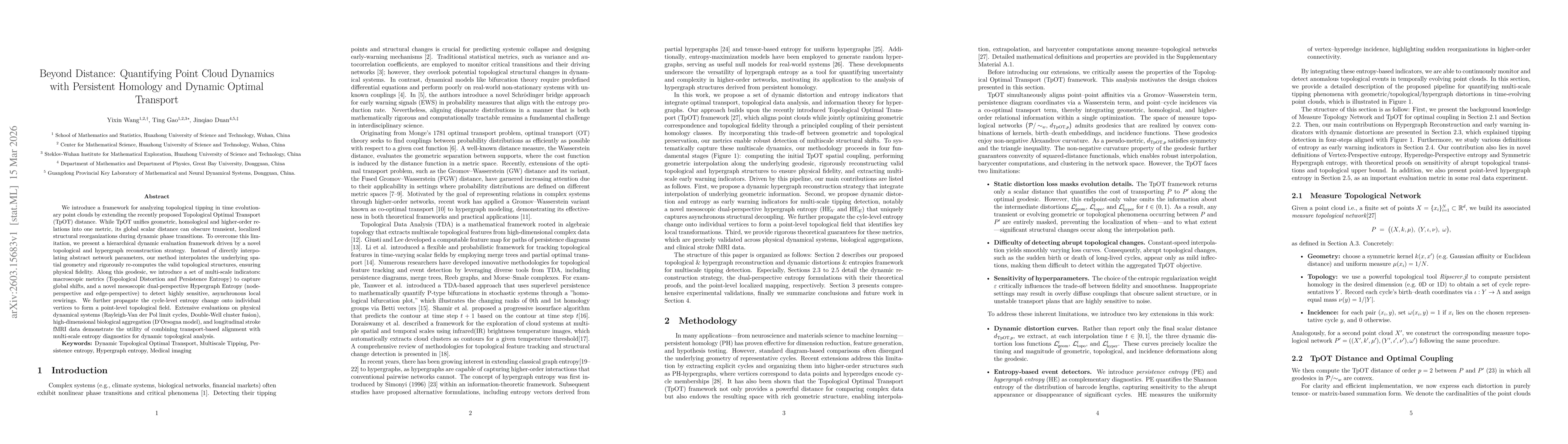 Thumbnail for Beyond Distance: Quantifying Point Cloud Dynamics with Persistent Homology and Dynamic Optimal Transport