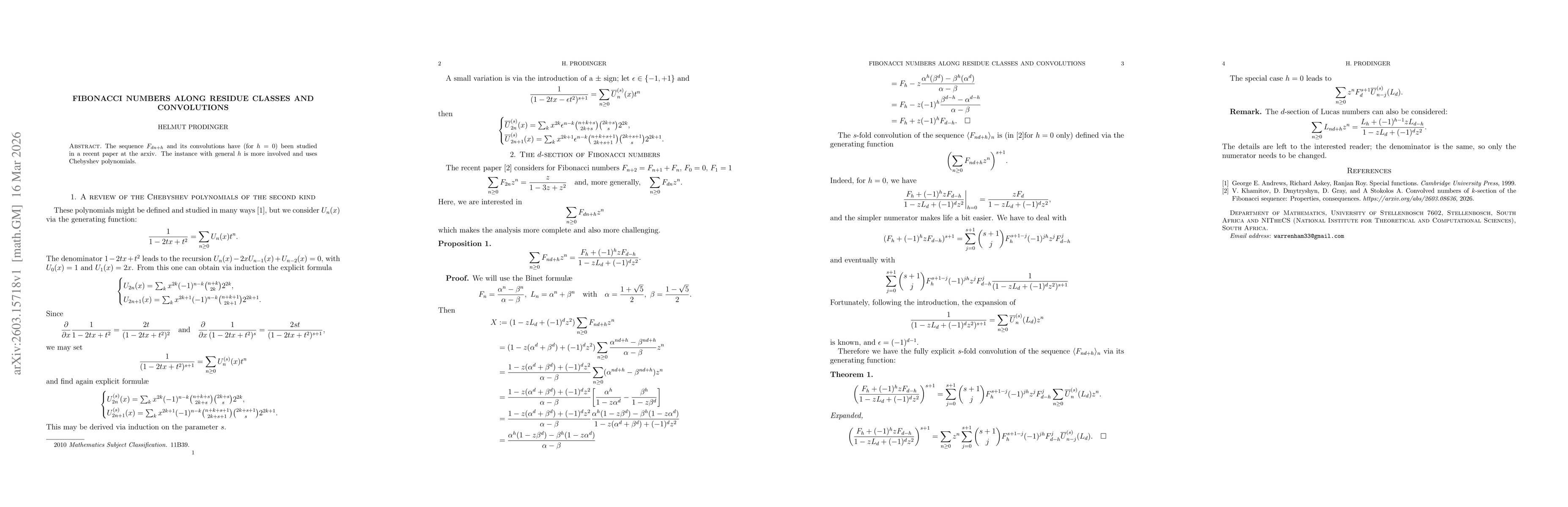 Thumbnail for Fibonacci numbers along residue classes and convolutions