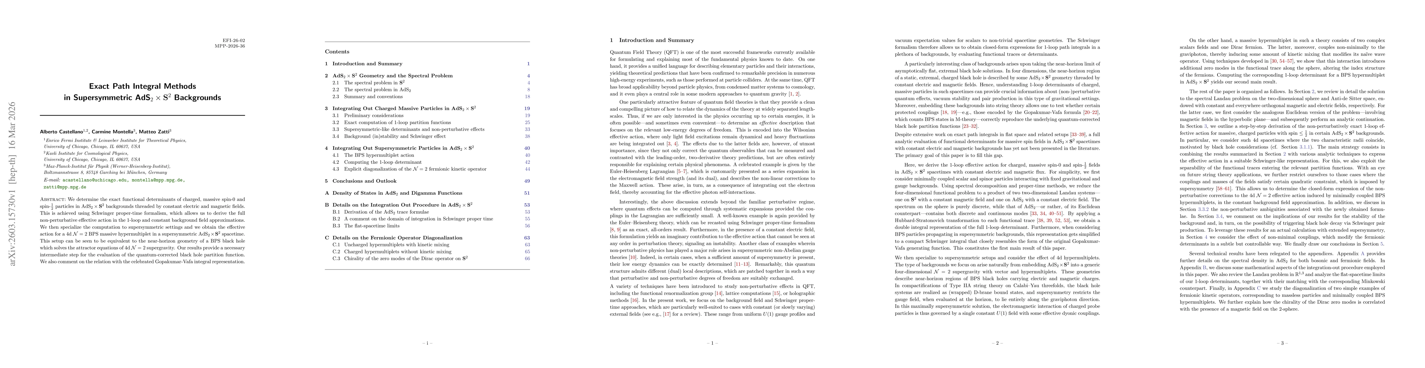 Thumbnail for Exact Path Integral Methods in Supersymmetric $\text{AdS}_2\times \mathbf{S}^2$ Backgrounds