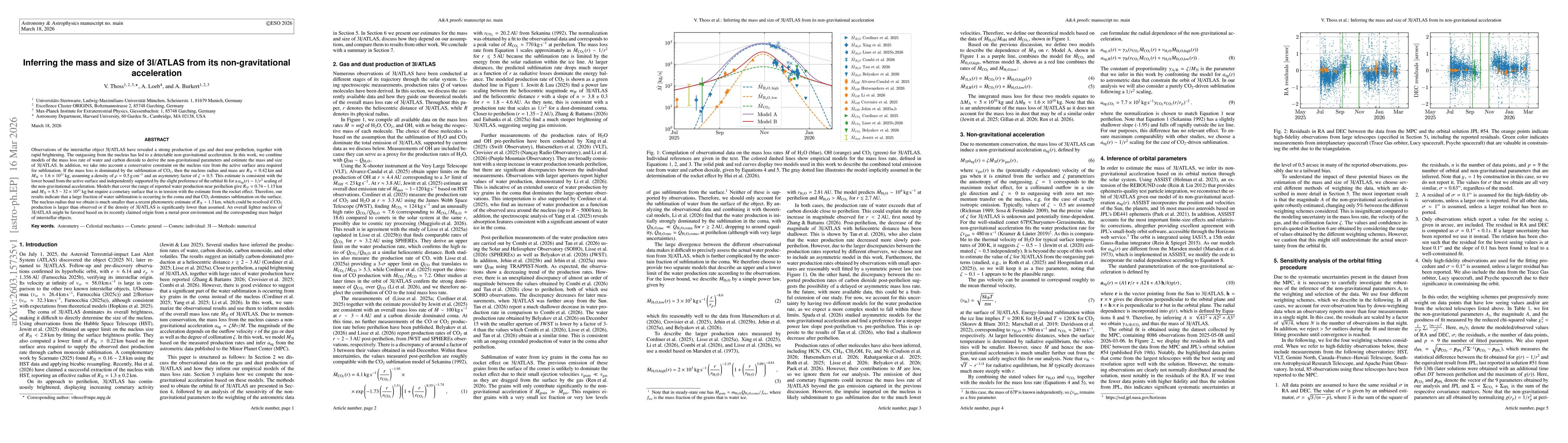 Thumbnail for Inferring the mass and size of 3I/ATLAS from its non-gravitational acceleration