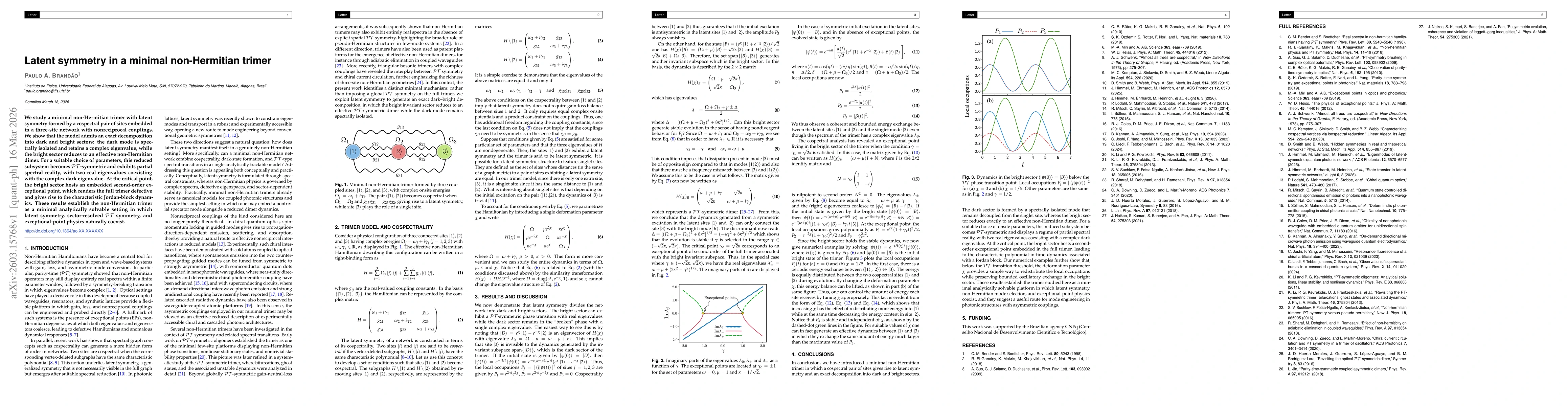 Thumbnail for Latent symmetry in a minimal non-Hermitian trimer