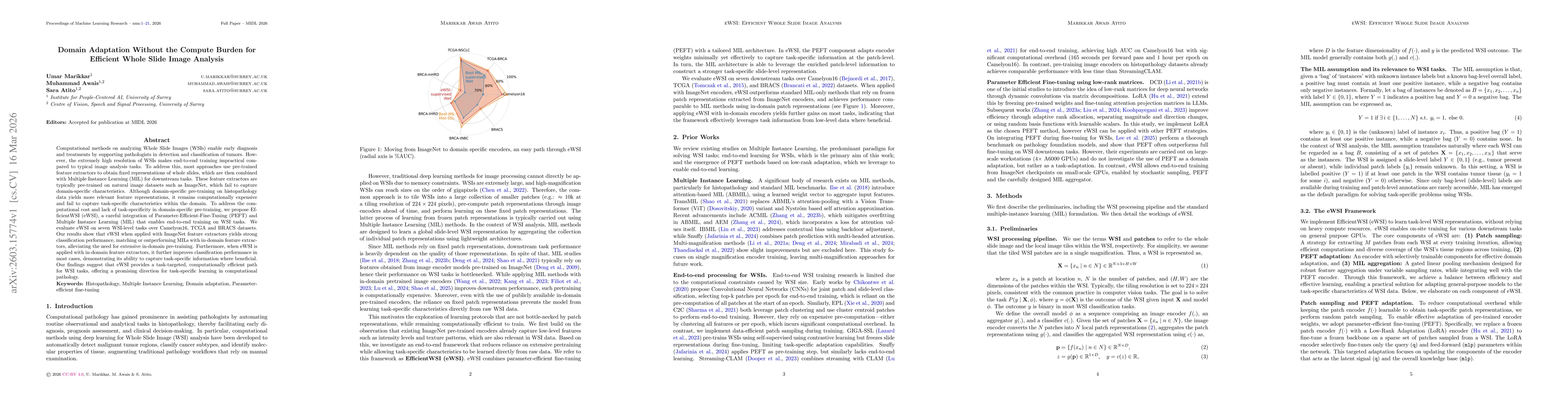 Thumbnail for Domain Adaptation Without the Compute Burden for Efficient Whole Slide Image Analysis
