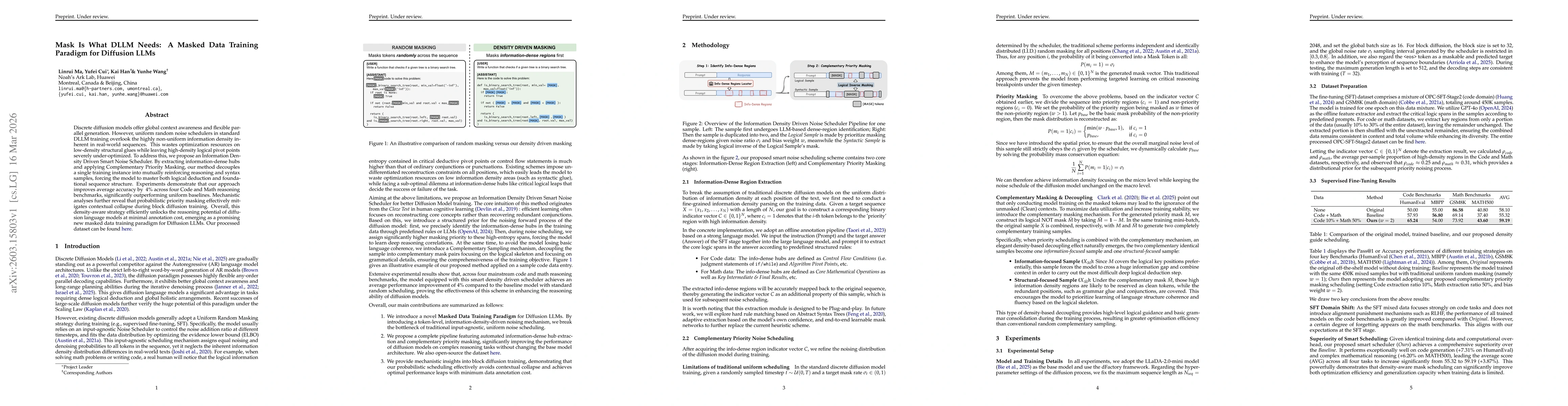 Thumbnail for Mask Is What DLLM Needs: A Masked Data Training Paradigm for Diffusion LLMs