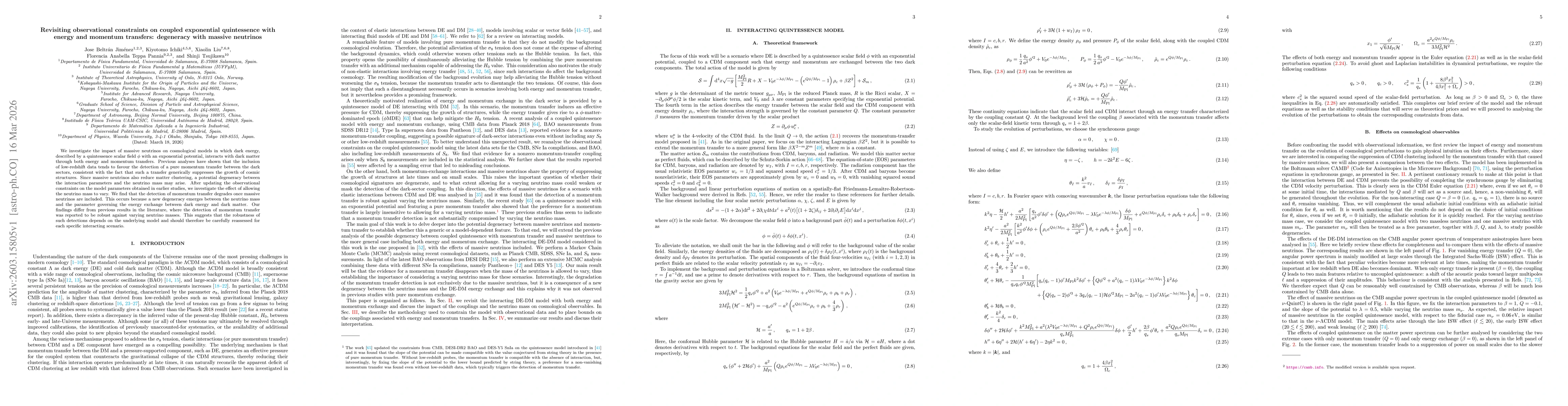Thumbnail for Revisiting observational constraints on coupled exponential quintessence with energy and momentum transfers: degeneracy with massive neutrinos