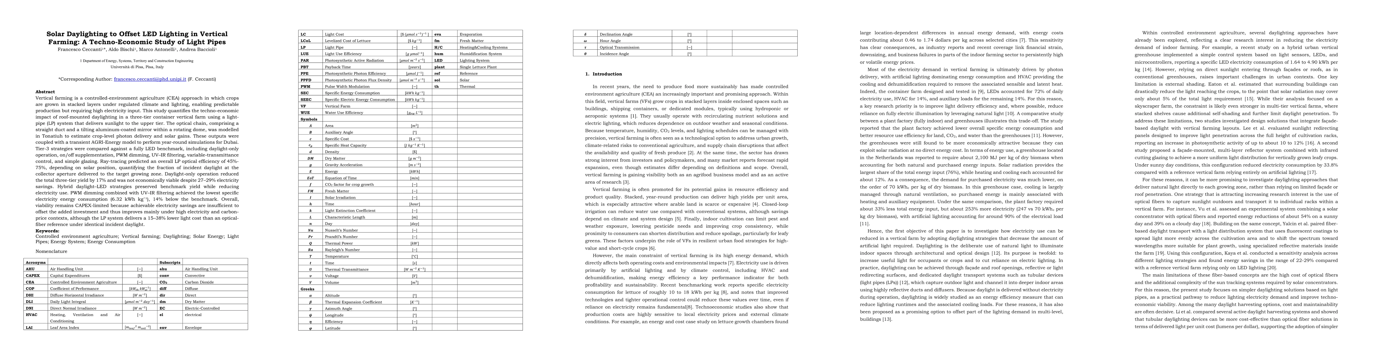 Thumbnail for Solar Daylighting to Offset LED Lighting in Vertical Farming: A Techno-Economic Study of Light Pipes
