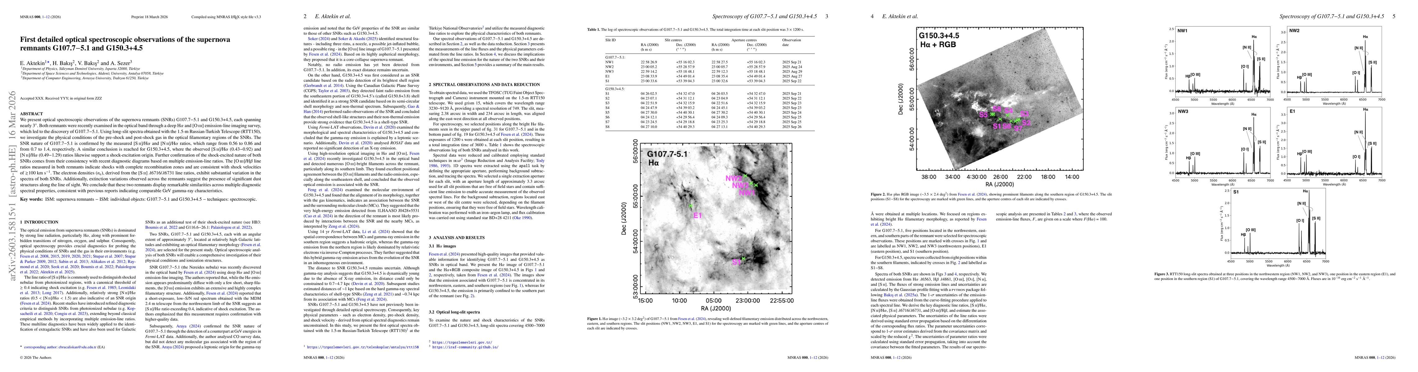 Thumbnail for First detailed optical spectroscopic observations of the supernova remnants G107.7-5.1 and G150.3+4.5