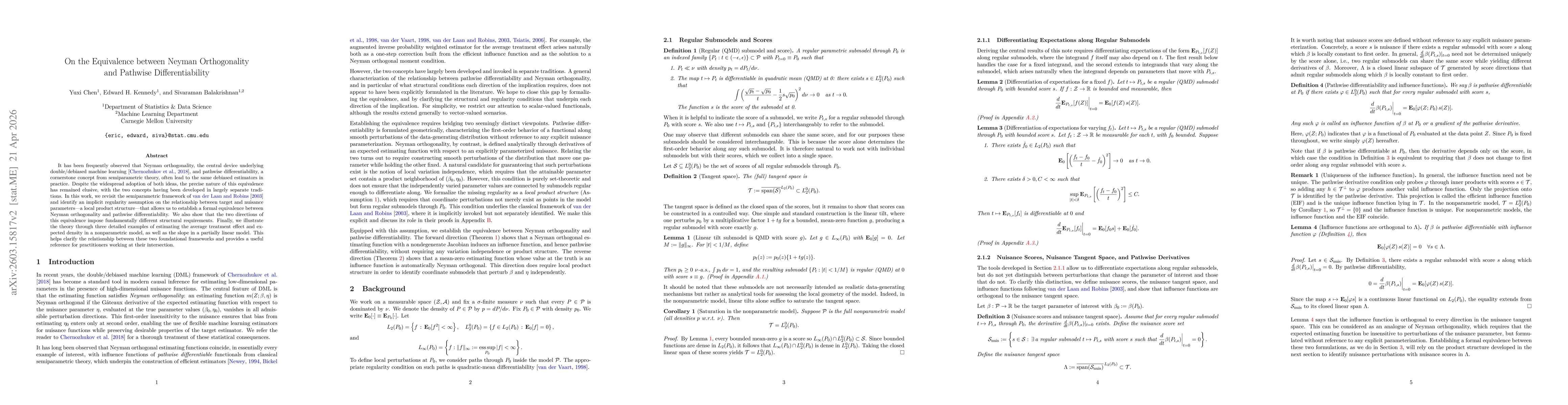 Thumbnail for On the Equivalence between Neyman Orthogonality and Pathwise Differentiability