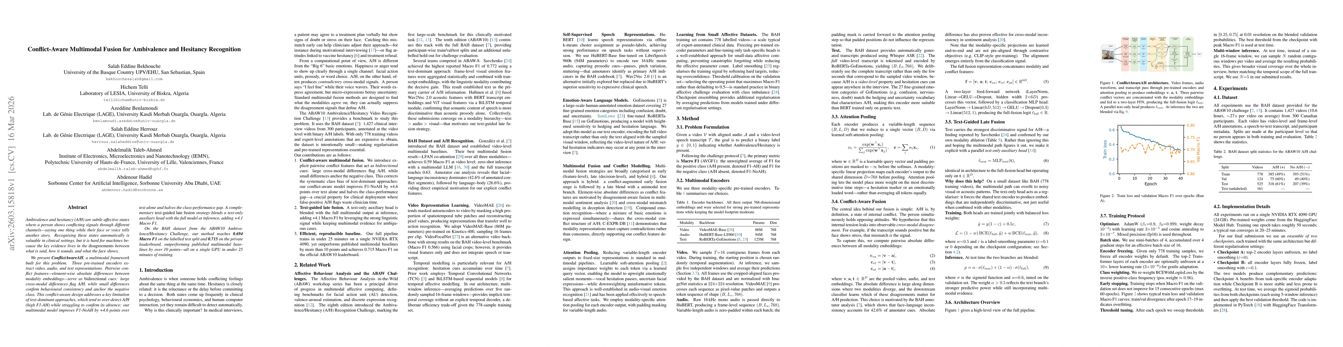 Thumbnail for Conflict-Aware Multimodal Fusion for Ambivalence and Hesitancy Recognition