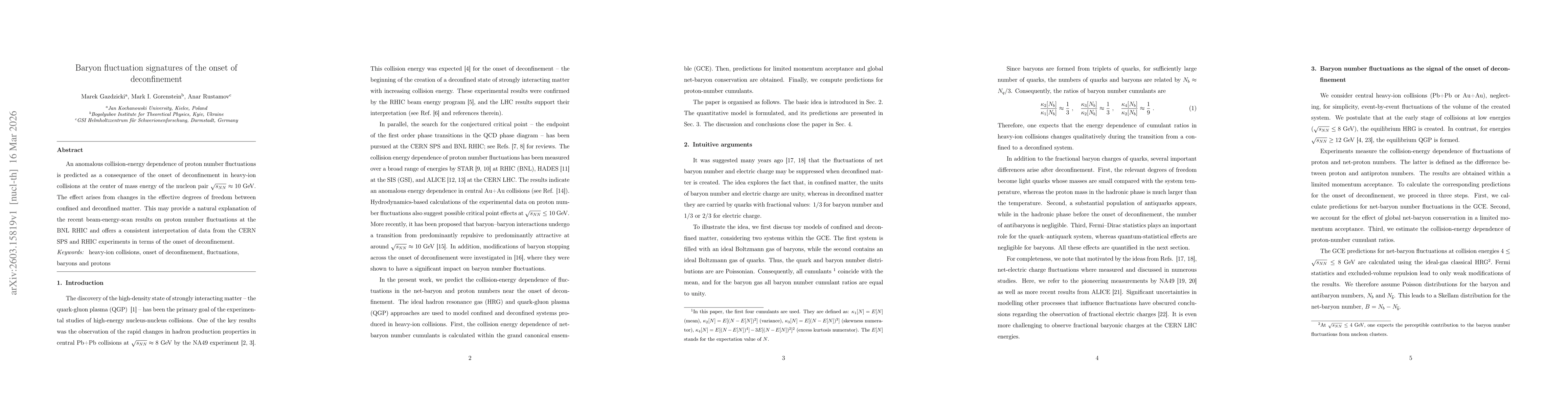 Thumbnail for Baryon fluctuation signatures of the onset of deconfinement