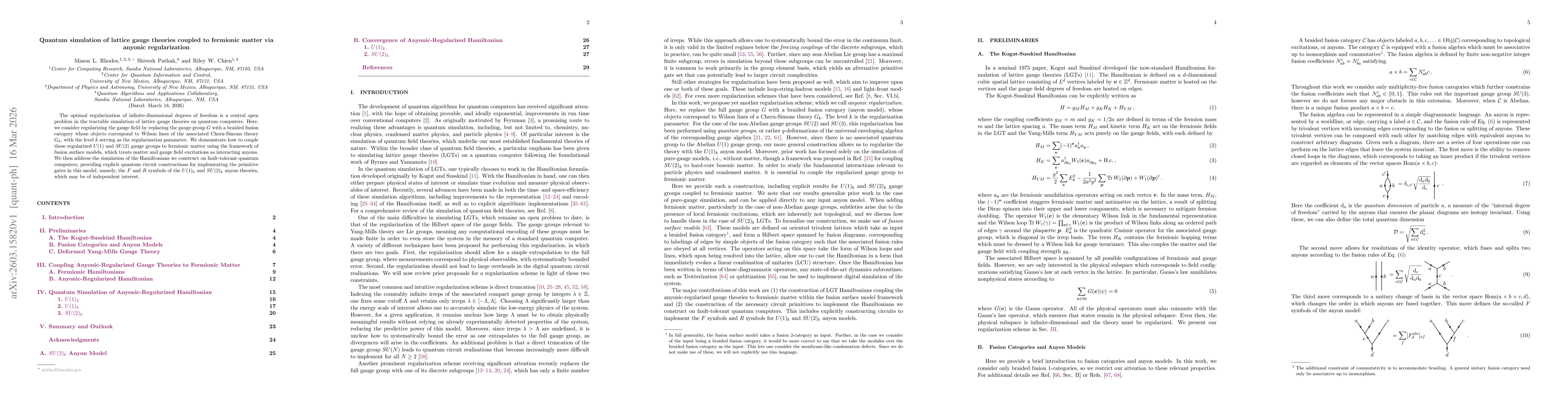 Thumbnail for Quantum simulation of lattice gauge theories coupled to fermionic matter via anyonic regularization