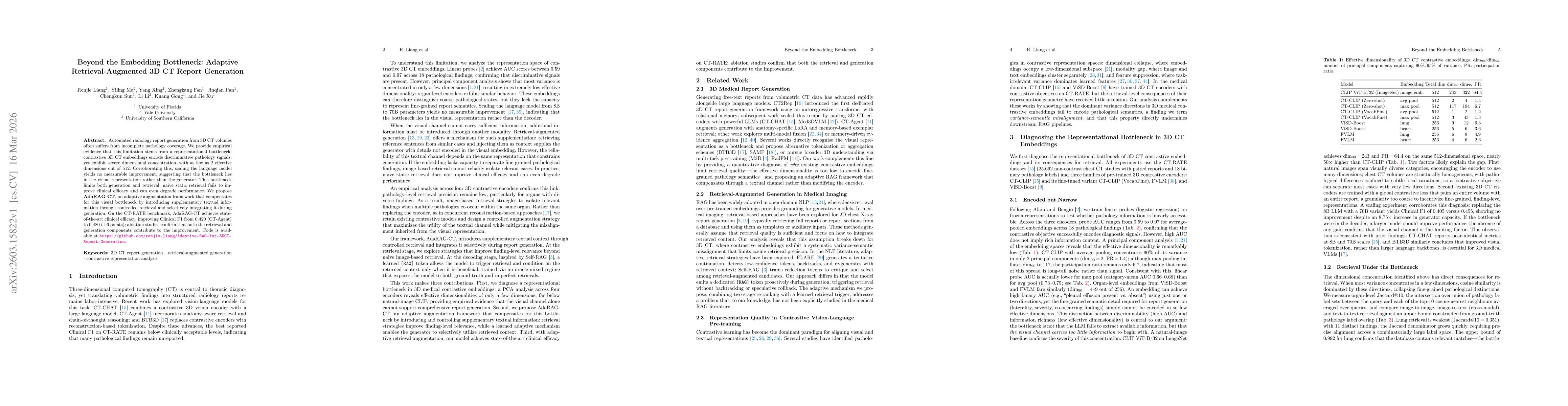 Thumbnail for Beyond the Embedding Bottleneck: Adaptive Retrieval-Augmented 3D CT Report Generation