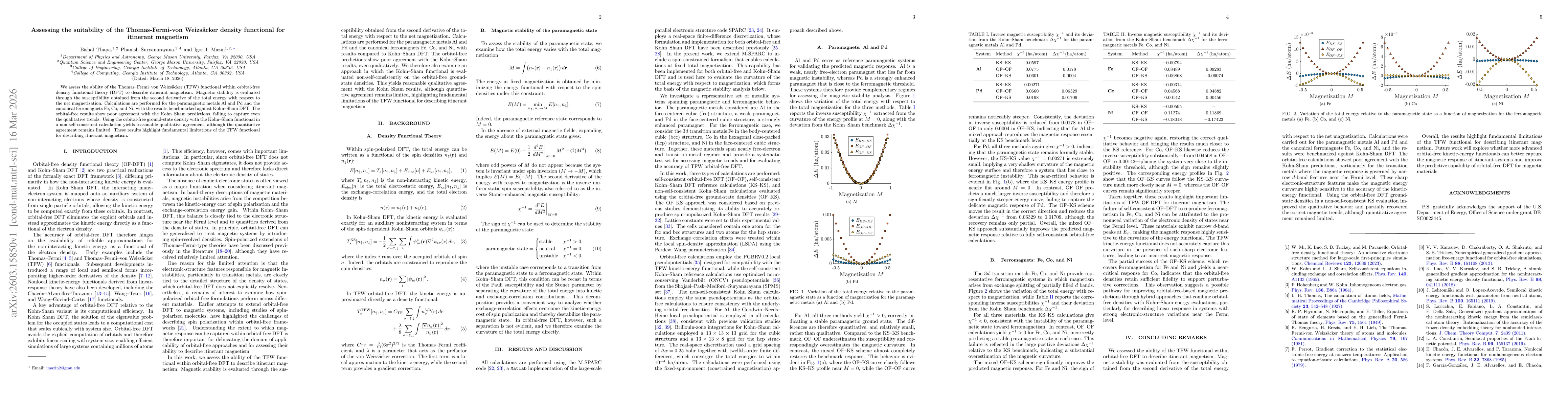 Thumbnail for Assessing the suitability of the Thomas-Fermi-von Weizsäcker density functional for itinerant magnetism