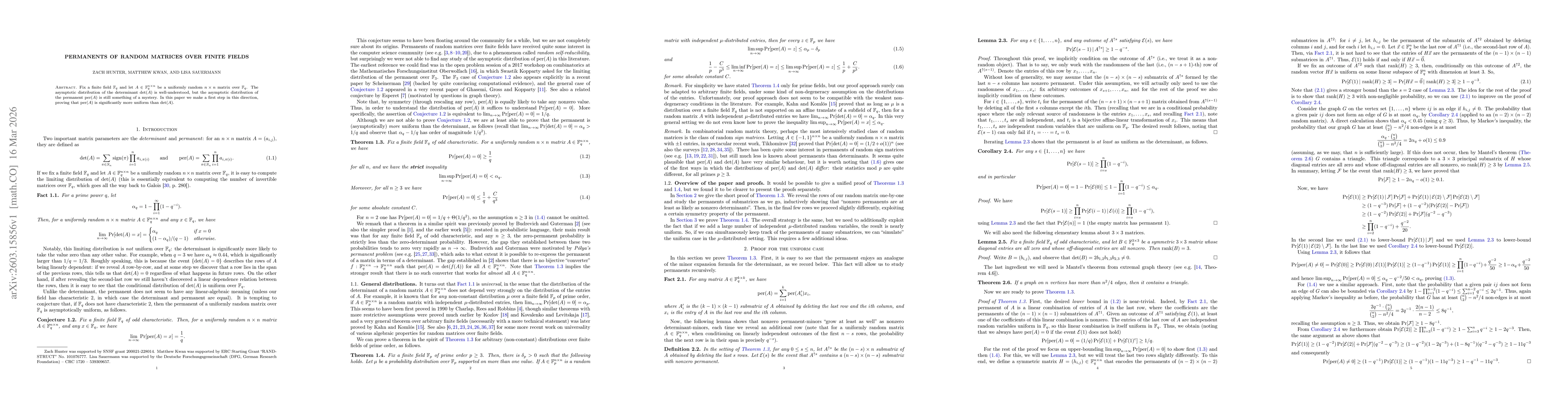 Thumbnail for Permanents of random matrices over finite fields