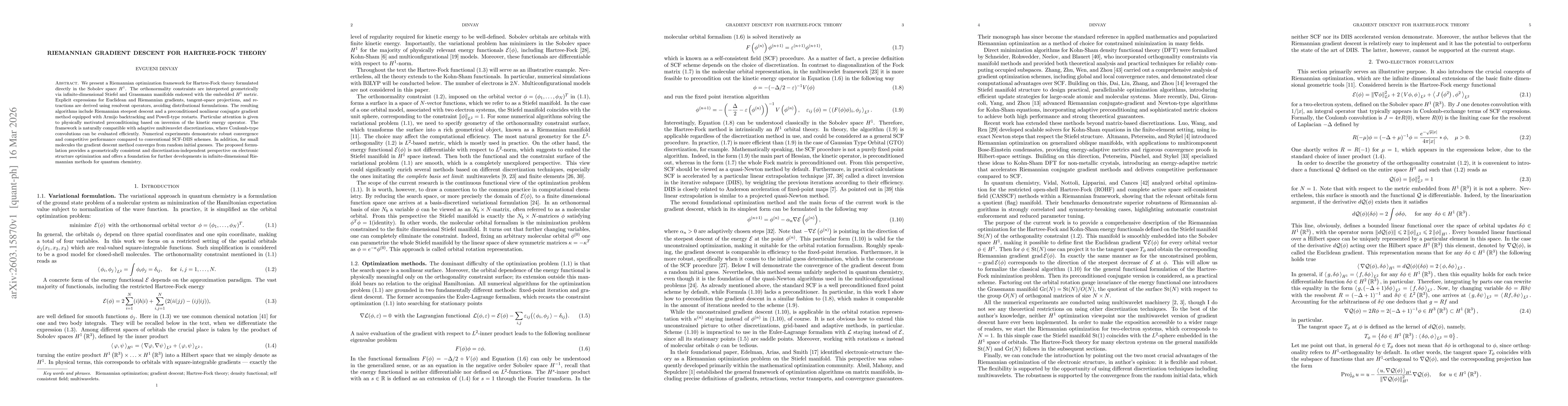 Thumbnail for Riemannian gradient descent for Hartree-Fock theory